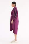 Studio Moda India_Magenta 100% Cotton Embellished Chain Rivets Pleated Sleeve Flow Dress  _Online_at_Aza_Fashions