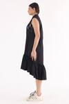 Studio Moda India_Black 100% Cotton Woven And Pleated Shirt Collar Dress _Online_at_Aza_Fashions