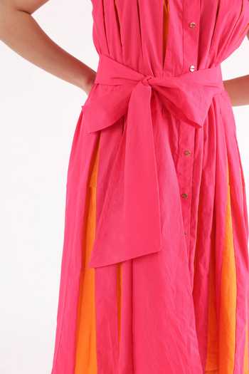 Shop_Studio Moda India_Pink Cotton Collared Inverted Pleated Blast Dress _Online_at_Aza_Fashions
