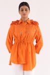 Studio Moda India_Orange Cotton Sway Work Tie-up Shirt_Online_at_Aza_Fashions