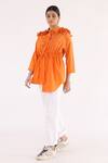Buy_Studio Moda India_Orange Cotton Sway Work Tie-up Shirt_Online_at_Aza_Fashions