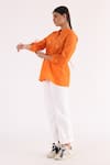 Shop_Studio Moda India_Orange Cotton Chains Mandarin Collar Drawstring Detailed Shirt _Online_at_Aza_Fashions