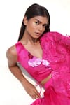 Buy_Richa Khemka_Pink Organza, Bamboo, Taffeta Fringe And Tonal Embellished Blouse & Lehenga Set _Online_at_Aza_Fashions