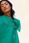 Richa Khemka_Green Organza Plain Asymmetric Neck Leaflet Panelled Dress_Online_at_Aza_Fashions