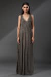 Buy_Zeefaa_Gold Chiffon Embellished Sequins Plunge V Neck Metallic Gown _at_Aza_Fashions