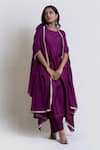 Buy_Brij_Wine Chanderi Silk Embroidered Kanchi Tissue Cape And Kurta Set _Online_at_Aza_Fashions