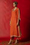 Pooja-Keyur_Orange Kurta Organza Printed And Embroidered Floral & Aari Work Pant Set _Online_at_Aza_Fashions
