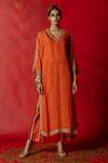Buy_Pooja-Keyur_Orange Kurta Organza Printed And Embroidered Floral & Aari Work Pant Set _Online_at_Aza_Fashions