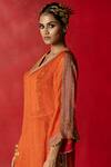 Shop_Pooja-Keyur_Orange Kurta Organza Printed And Embroidered Floral & Aari Work Pant Set _Online_at_Aza_Fashions
