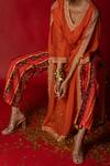 Pooja-Keyur_Orange Kurta Organza Printed And Embroidered Floral & Aari Work Pant Set _at_Aza_Fashions