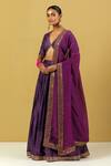 Ikshita Choudhary_Purple Chanderi Silk Bandhani Plunge V Neck Lehenga Set _Online_at_Aza_Fashions