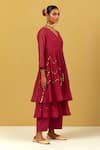 Ikshita Choudhary_Maroon Chanderi Embroidery V-neck Hand Jacket And Kurta Set _Online_at_Aza_Fashions