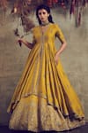 Buy_JAYANTI REDDY_Yellow Raw Silk V Neck Embroidered Kurta And Lehenga Set  _at_Aza_Fashions