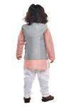 Shop APRICOTKIDS Gray , Satin Embroidery Grey And Peach Kurta Set at Aza Fashions Shop_APRICOTKIDS_Gray , Satin Embroidery Grey And Peach Kurta Set _at_Aza_Fashions