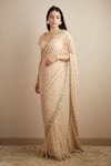 Astha Narang_Peach Net Embroidered Nakshi Scoop Neck Sitara Saree With Blouse _Online_at_Aza_Fashions