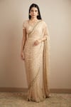 Buy_Astha Narang_Peach Net Embroidered Nakshi Scoop Neck Sitara Saree With Blouse _Online_at_Aza_Fashions