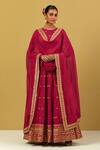 Buy_Ikshita Choudhary_Maroon Organza, Cotton Embroidery Round Neck Floral Anarkali With Dupatta _Online_at_Aza_Fashions