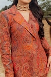 Safaa_Red Acrylic Viscose Blend Woven Paisley Kani Weave Mishfah Blazer And Pant Set _at_Aza_Fashions