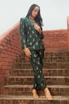 Buy_Safaa_Green Moonga Silk Woven Paisley And Foliage Weave Rihanna Blazer And Pant Set _Online_at_Aza_Fashions