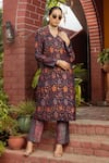 Shop_Safaa_Blue Moonga Silk Woven Floral And Paisley Pattern Zubaida Blazer And Pant Set _at_Aza_Fashions