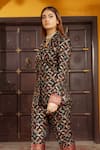 Safaa_Black Moonga Silk Woven Floral Jaal Pattern Notched Nadira Blazer And Pant Set _Online_at_Aza_Fashions