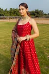 Shop_Safaa_Red Moonga Silk Woven Kani Weave U Neck Zahra A-line Kurta Set For Women_Online_at_Aza_Fashions