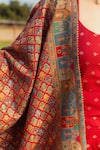 Safaa_Red Moonga Silk Woven Kani Weave U Neck Zahra A-line Kurta Set For Women_at_Aza_Fashions