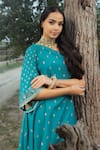 Safaa_Blue Moonga Silk Woven Floral Pattern One Alia A-line Kurta And Pant Set _Online_at_Aza_Fashions