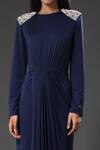 Shop_Zeefaa_Blue Turkish Lycra Pearls Round Shoulder Embellished Draped Gown_Online_at_Aza_Fashions