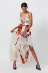 Buy_Saaksha & Kinni_Ivory Chiffon Floral Print Pleated Asymmetric Dress_Online_at_Aza_Fashions
