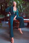 Ankita Dharman_Green Mmicro Suiting Jade Bomber Jacket And Pant Set_Online_at_Aza_Fashions
