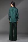 Shop_Zeefaa_Green Silk Collared Neck Ruffle Shirt_at_Aza_Fashions