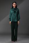 Buy_Zeefaa_Green Silk Collared Neck Ruffle Shirt_Online_at_Aza_Fashions
