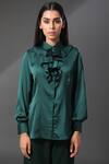 Shop_Zeefaa_Green Silk Collared Neck Ruffle Shirt_Online_at_Aza_Fashions