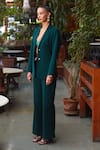 Buy_Ankita Dharman_Green Micro Suiting Jade Pant And Blazer Set_at_Aza_Fashions