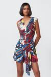 Saaksha & Kinni_Multi Color Satin V-neck Abstract Print Short Jumpsuit_Online_at_Aza_Fashions