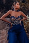 Buy_Kaprapan By Anaita Shah_Blue Georgette, Modal Beads, Sequins Embroidered Corset Jumpsuit With Dupatta_Online_at_Aza_Fashions