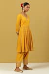 Ikshita Choudhary_Yellow Modal, Cotton, Tissue Embroidery, Sequins Floral Hand Anarkali Pant Set _Online_at_Aza_Fashions