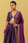 Shop_Ikshita Choudhary_Purple Chanderi Silk Bandhani Plunge V Neck Lehenga Set _Online_at_Aza_Fashions