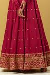 Shop_Ikshita Choudhary_Maroon Organza, Cotton Embroidery Round Neck Floral Anarkali With Dupatta _Online_at_Aza_Fashions
