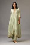 KORA_Green , Organza Gota Patti, Sequins, Asymmetric Embroidered Kurta Set _Online_at_Aza_Fashions