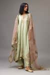 KORA_Green , Organza Gota Patti, Sequins, Asymmetric Embroidered Kurta Set _at_Aza_Fashions