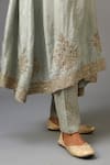 Buy_KORA_Blue Kurta And Pant Silk Embroidery Sequin Notched Zari Set _Online_at_Aza_Fashions