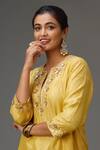 Buy_Kora_Yellow Silk Hand Crushed Kurta Pant Set_Online_at_Aza_Fashions