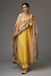 Kora_Yellow Silk Hand Crushed Kurta Pant Set_at_Aza_Fashions