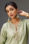 Buy_KORA_Green Kurta And Pant Silk Embroidery Sequin Notched Neckline Set  _Online_at_Aza_Fashions