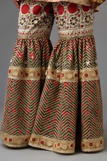 Kora_Off White Cotton, Silk, Chanderi Sequins, Gota Patti, Thread Kurta Set _at_Aza_Fashions