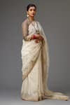 Buy_KORA_Off White Saree Cotton Chanderi Embroidery Gota Flower With Choli  _Online_at_Aza_Fashions