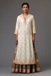 KORA_Off White Kurta Cotton Chanderi Embroidery Dori V Neck Lehenga Set _Online_at_Aza_Fashions