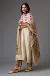 Kora_Off White Cotton, Chanderi, Silk Embroidery, Gota Stripe Pattern Kurta Set _at_Aza_Fashions